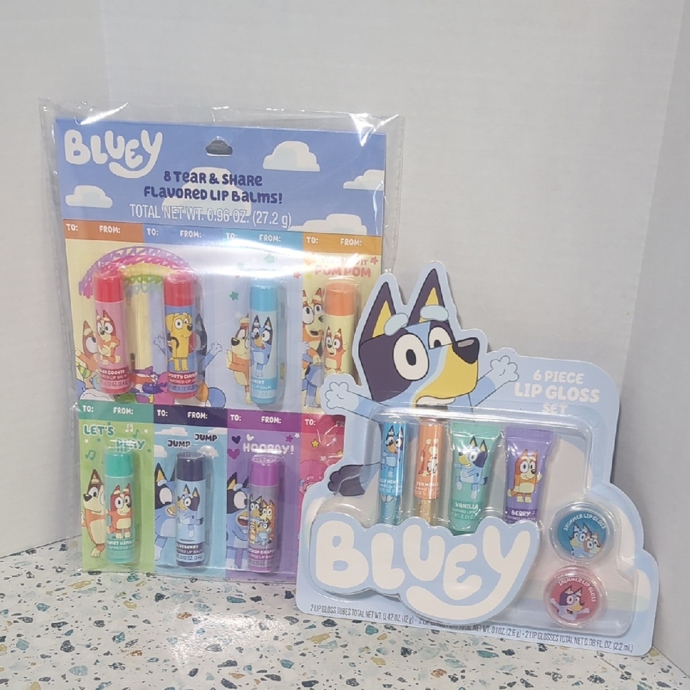 Bluey Lip Balm and Lip Gloss Set Sharable Valentine Gift Kids Cartoon Collector